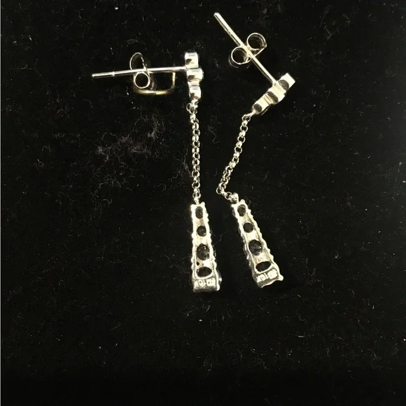 Vintage 10K White Gold Tanzanite & Diamond Accent Dangle Earrings - Picture 6 of 12